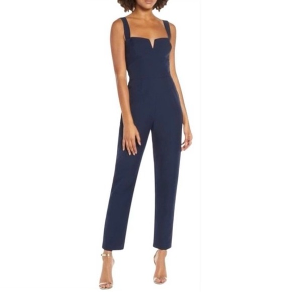 Wayf Pants - WAYF The Dita sleeveless notched bodice navy jumpsuit NWT